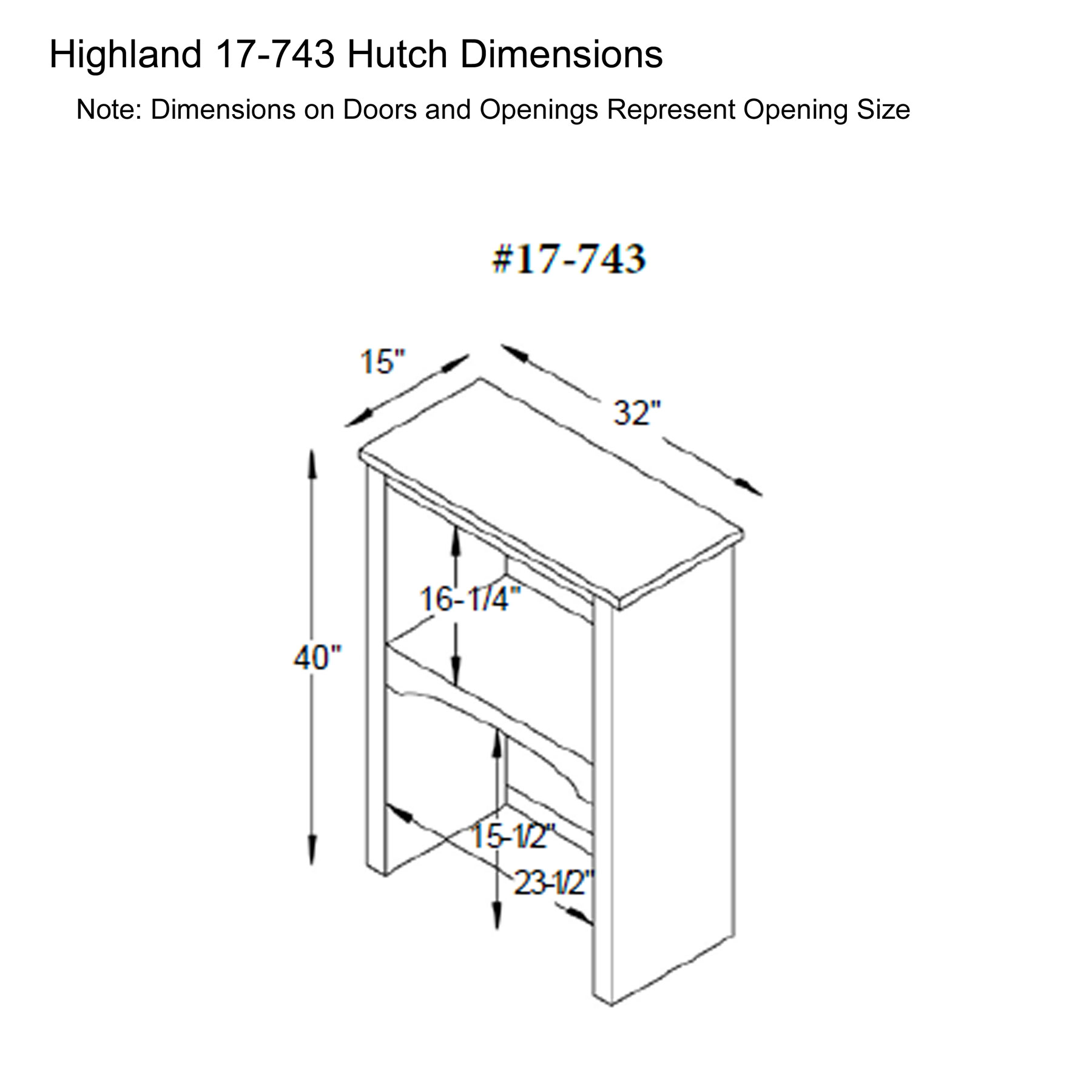 Highland 17-743 Hutch Dimensions
