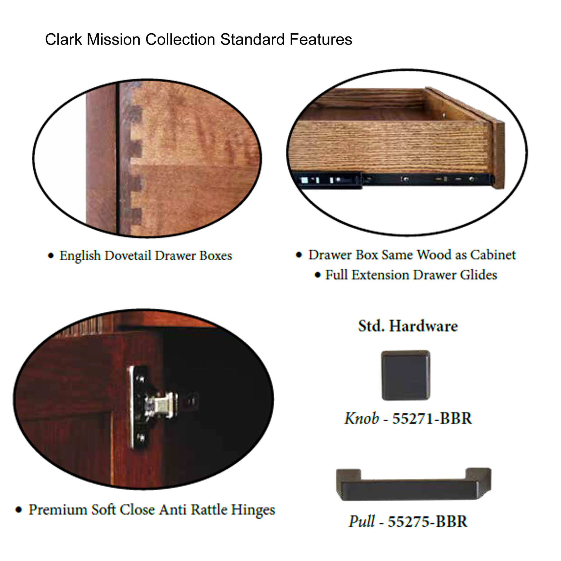 Clark Mission Modular Collection Standard Features