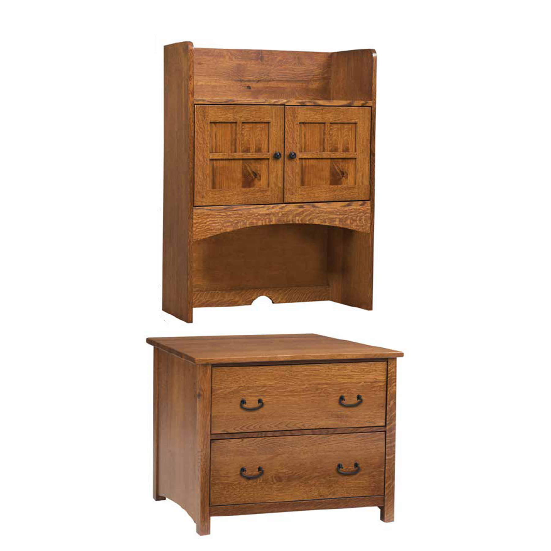 Rivertowne 2 Drawer Lateral File with Hutch shown in Rustic Quartersawn White Oak with OCS-113 Michaels Stain. (sold separately)