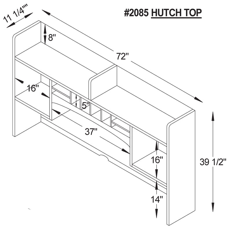 2085 2-Door Hutch Dimensions