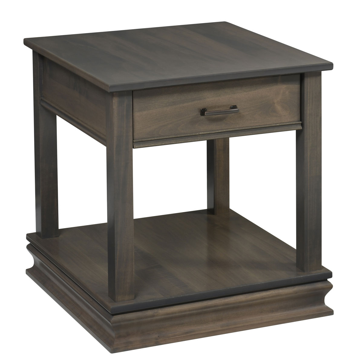 Burlington End Table shown in Brown Maple with OCS-121 Smoke Finish. 