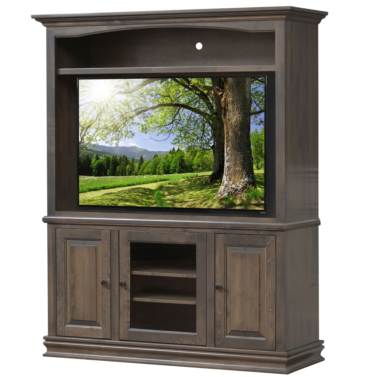 Burlington Entertainment Center shown in Brown Maple with OCS-121 Smoke Finish.