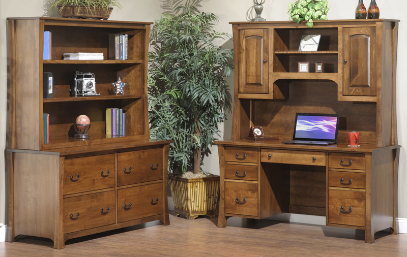 Woodbury File Credenza and Hutch 1520 with Woodbury Computer Desk and Hutch 1523