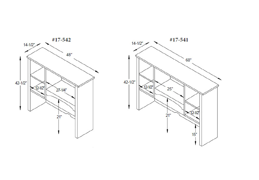 17-541 and 17-542 Hutch Dimensions