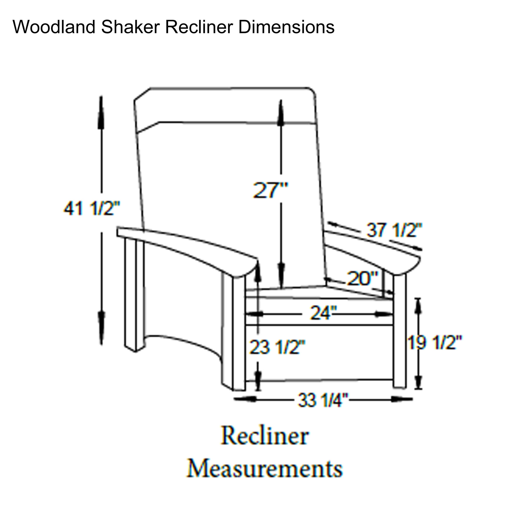 Woodland Shaker Seating Recliner Dimensions