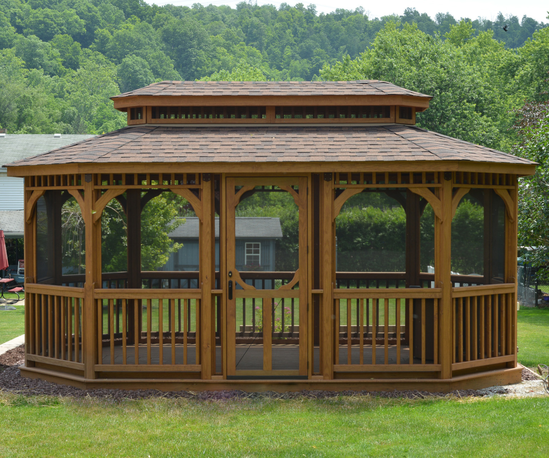 10' x 18' Savannah Gazebo in Cedartone Stain, American Rail and Optional Screens