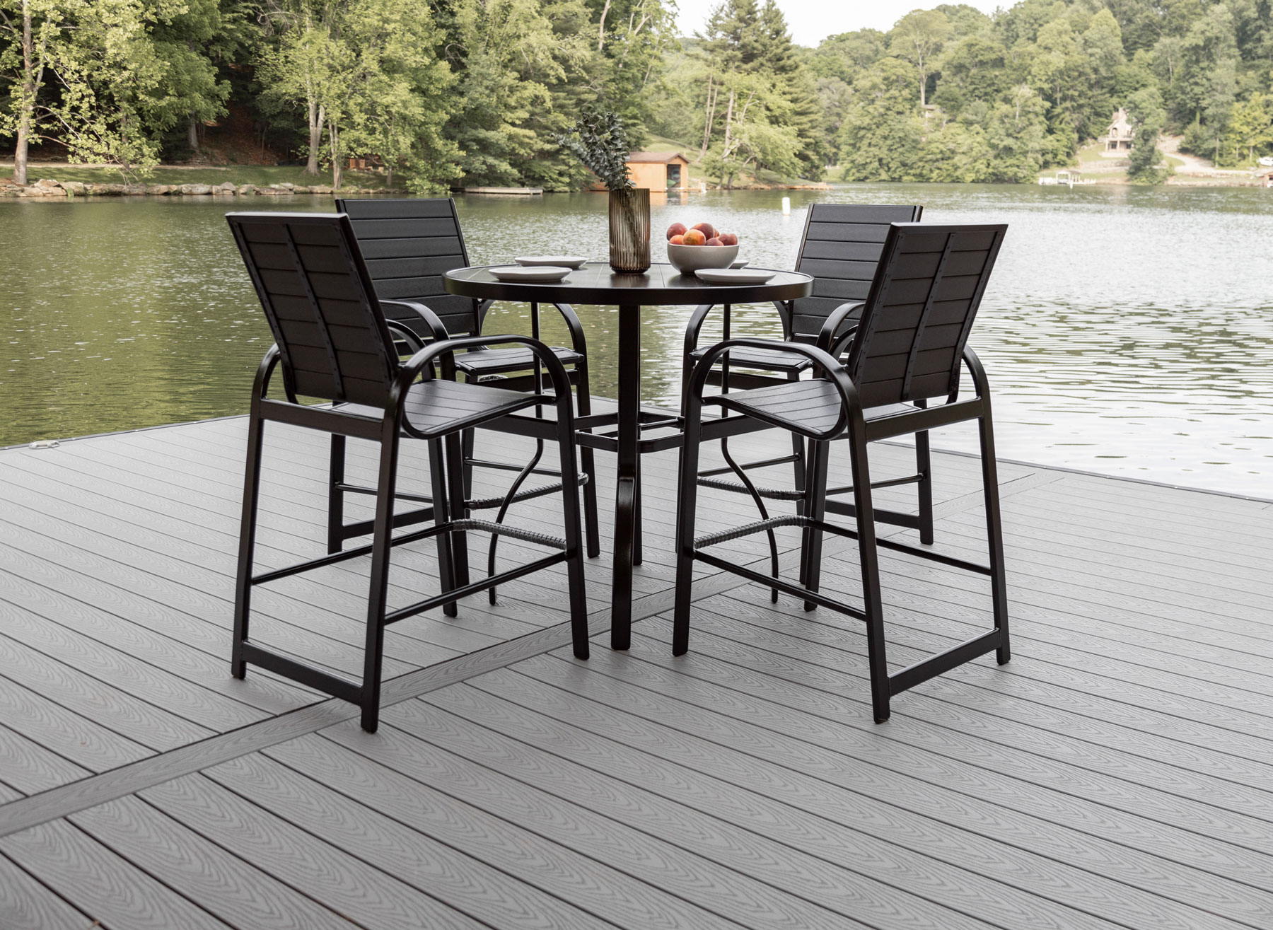 Murphy 42" Round Aluminum Bar Table in Black with Murphy Chairs