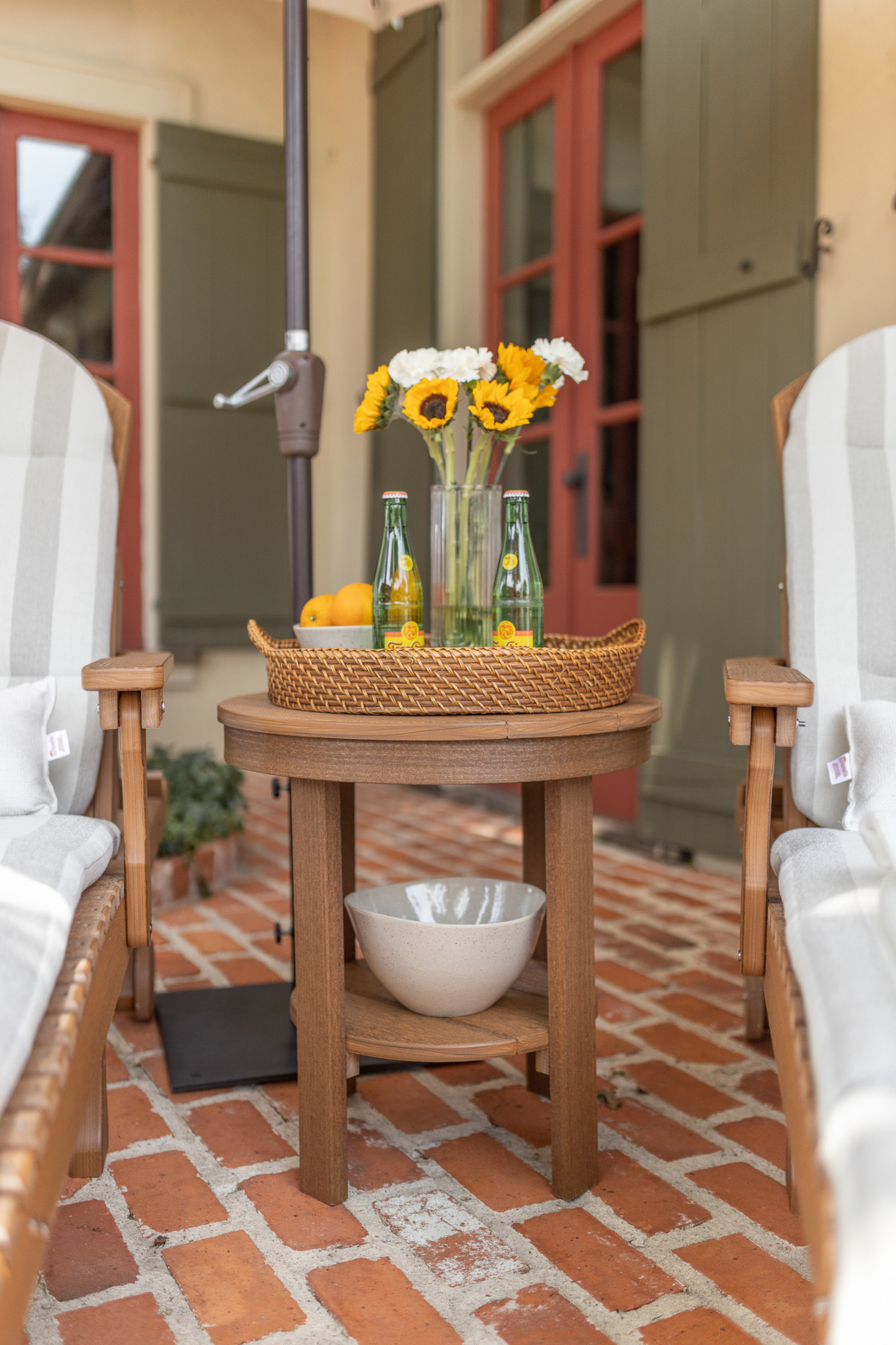 Round Poly End Table - Dining Height in Antique Mahogany