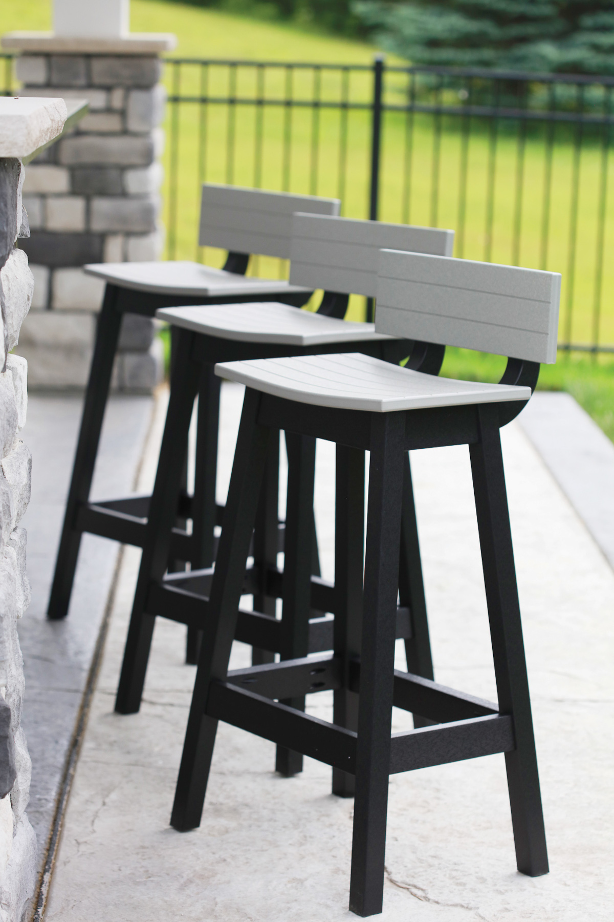 Saddle Bar Stools with Back Kit in Light Gray on Black