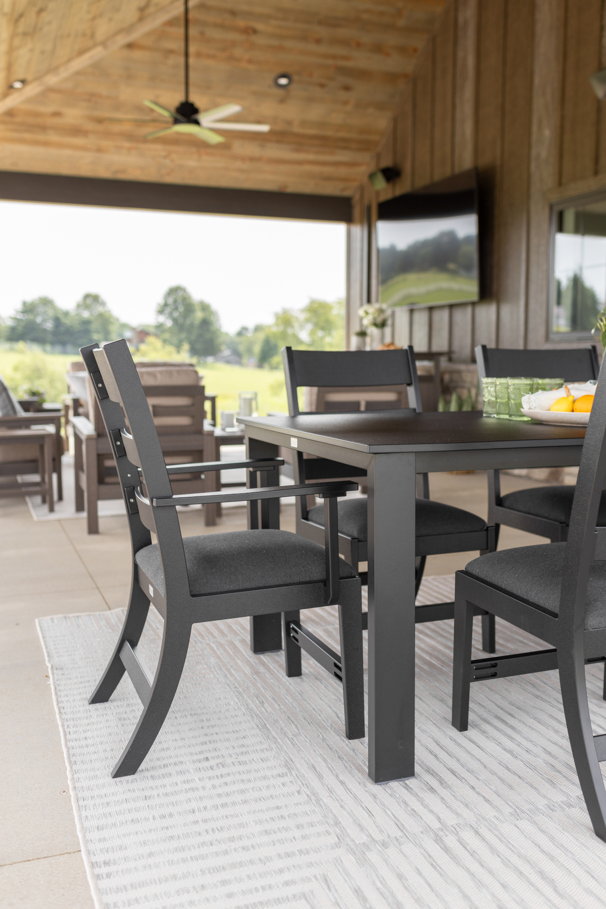 Parker Chair with Arm Kit in Matte Black with Heritage Char Chair Cushions