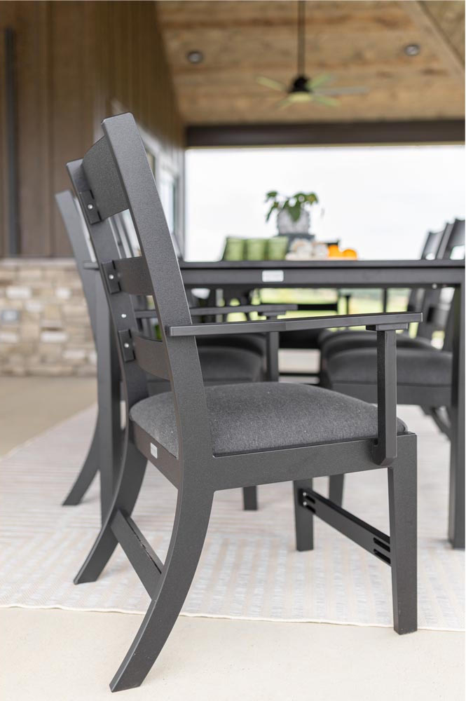 Parker Chair with Arm Kit in Matte Black with Heritage Char Chair Cushions