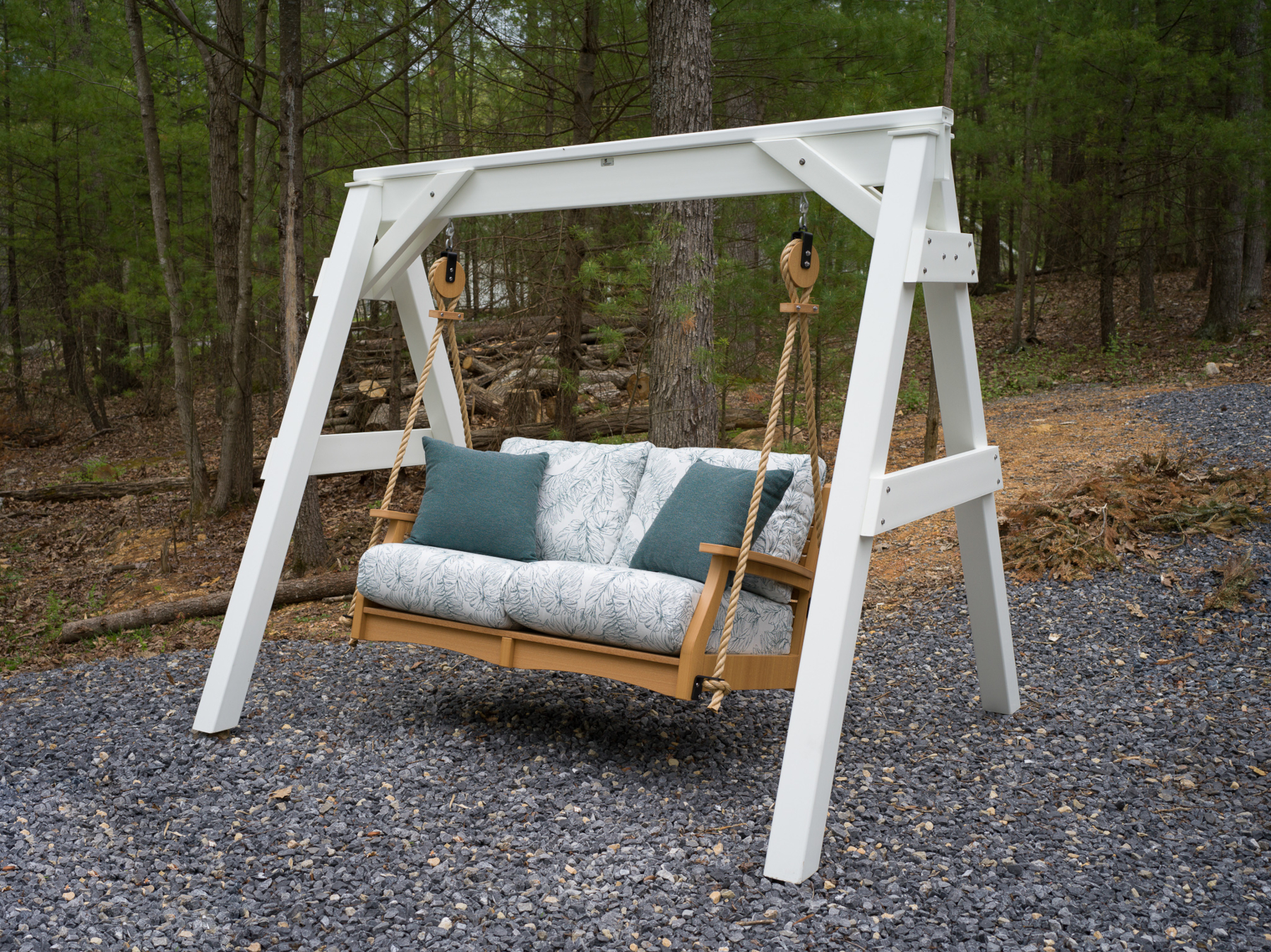 Classic Terrace Swing with White A-Frame by Berlin Gardens