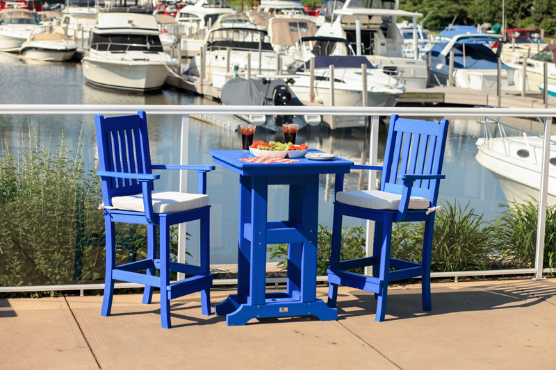 28" Garden Classic Square Table at Bar Height with Two Garden Mission Arm Bar Chairs (sold separately)