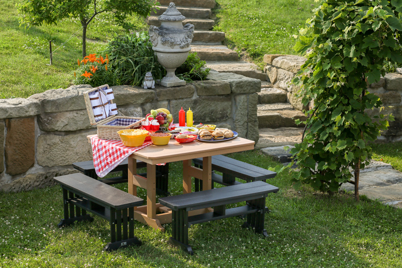 Garden Classic 44" Square Table at Dining Height with Mission Straight Benches (sold separately)