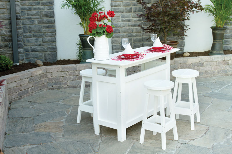 outdoor Bar and Outdoor Bar Stools in White (Sold Separately)