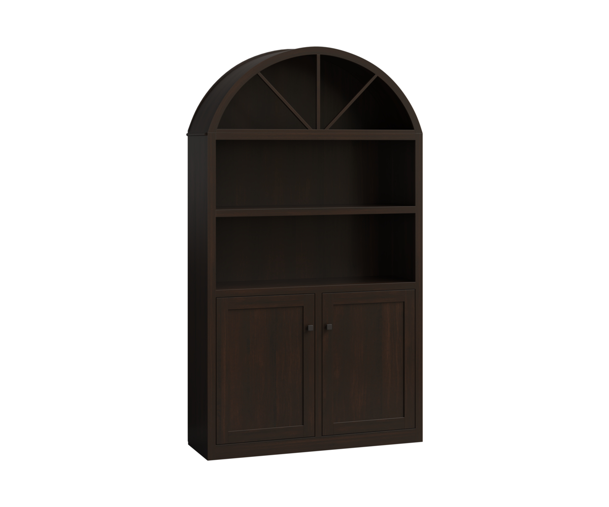 Alani Bookcase with Doors in Brown Maple with Onyx Finish