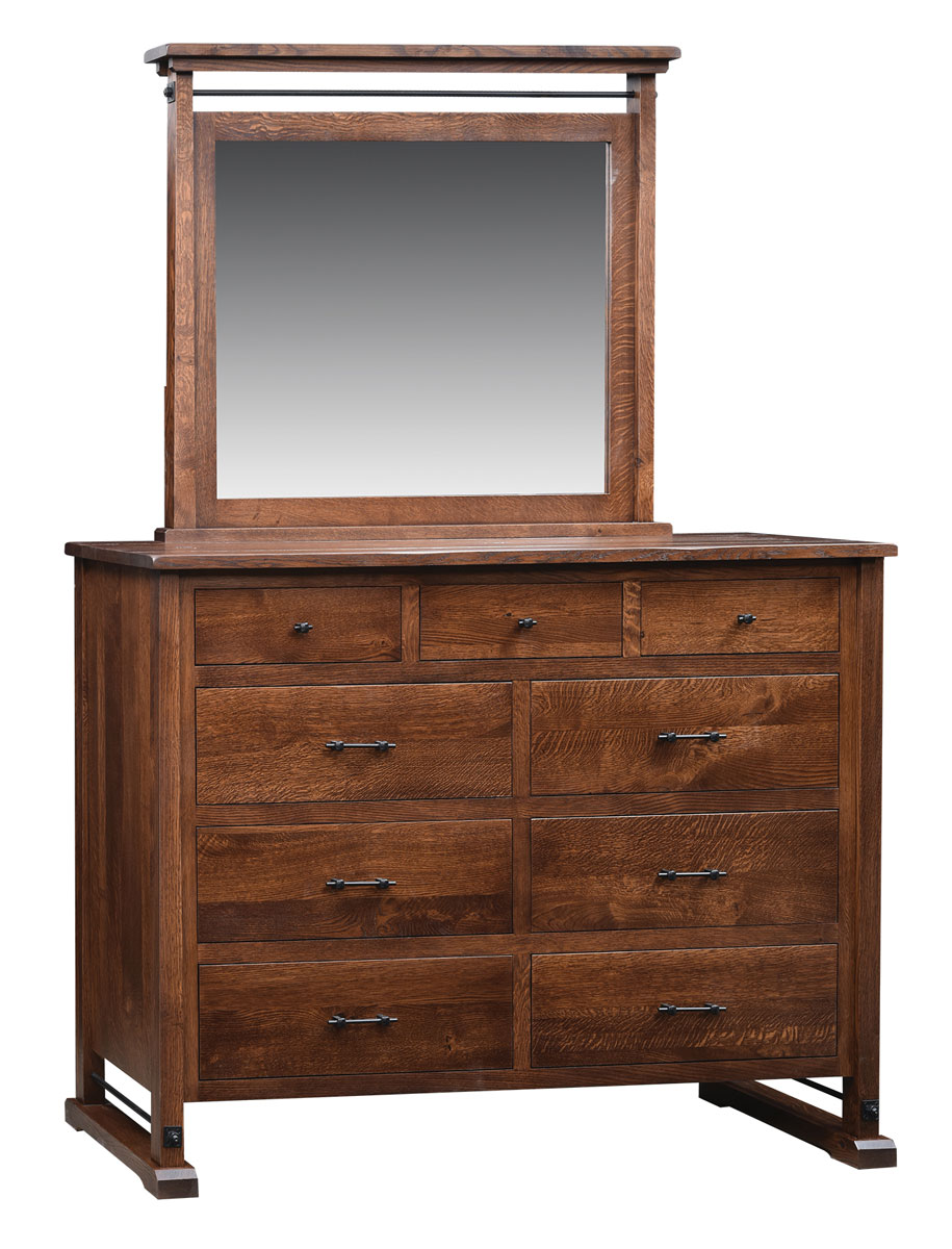 Carla Elizabeth 9 Drawer Dresser and Mirror shown in Quartersawn White Oak with FC10901 Golden Brown 10-Sheen finish. (sold separately) 