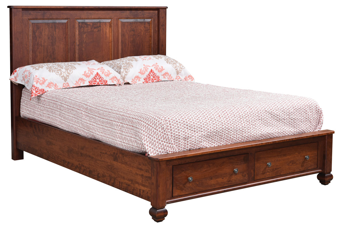 Stanton Panel  Bed with Optional Footboard Drawers shown in Sap Cherry with FC-9090 Chocolate Spice Finish.