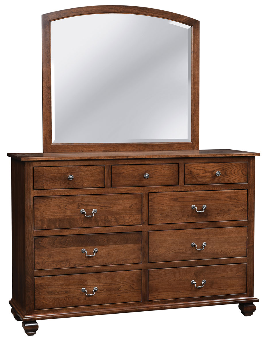 Stanton 9 Drawer Dresser with Mirror shown in Sap Cherry with FC-9090 Chocolate Spice Finish.
