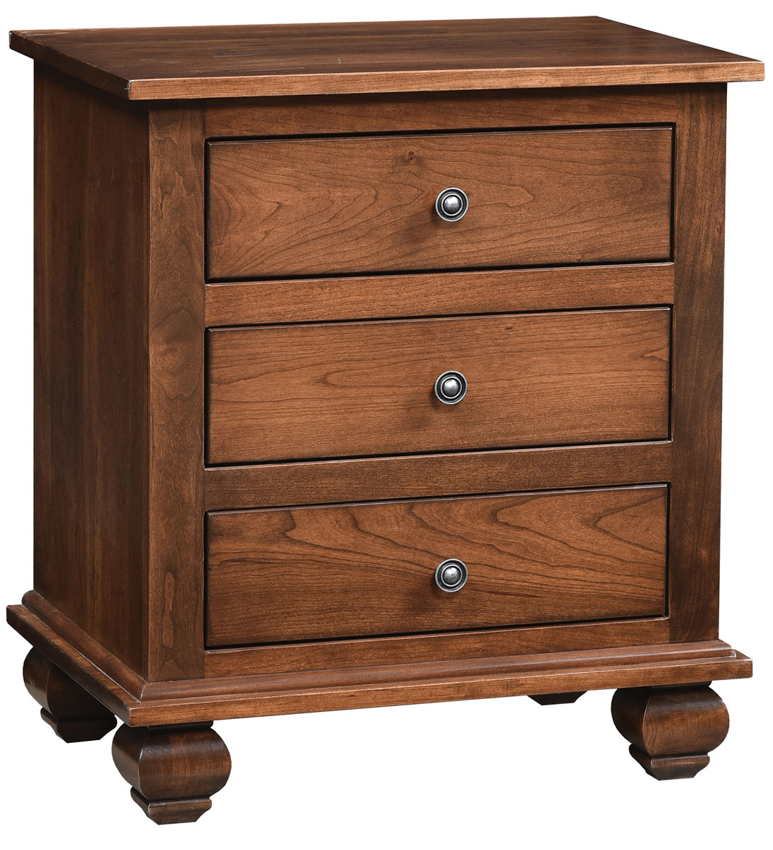 Stanton 3 Drawer Nightstand shown in Sap Cherry with FC-9090 Chocolate Spice Finish.