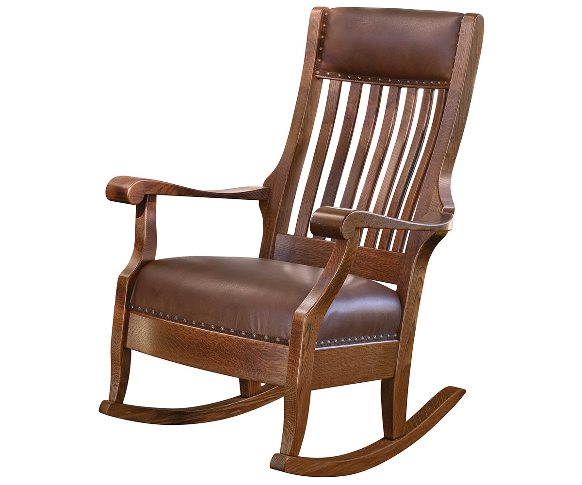 Grandmas Rocker Wide in Quartersawn White Oak with Michaels Stain and Bronco Leather