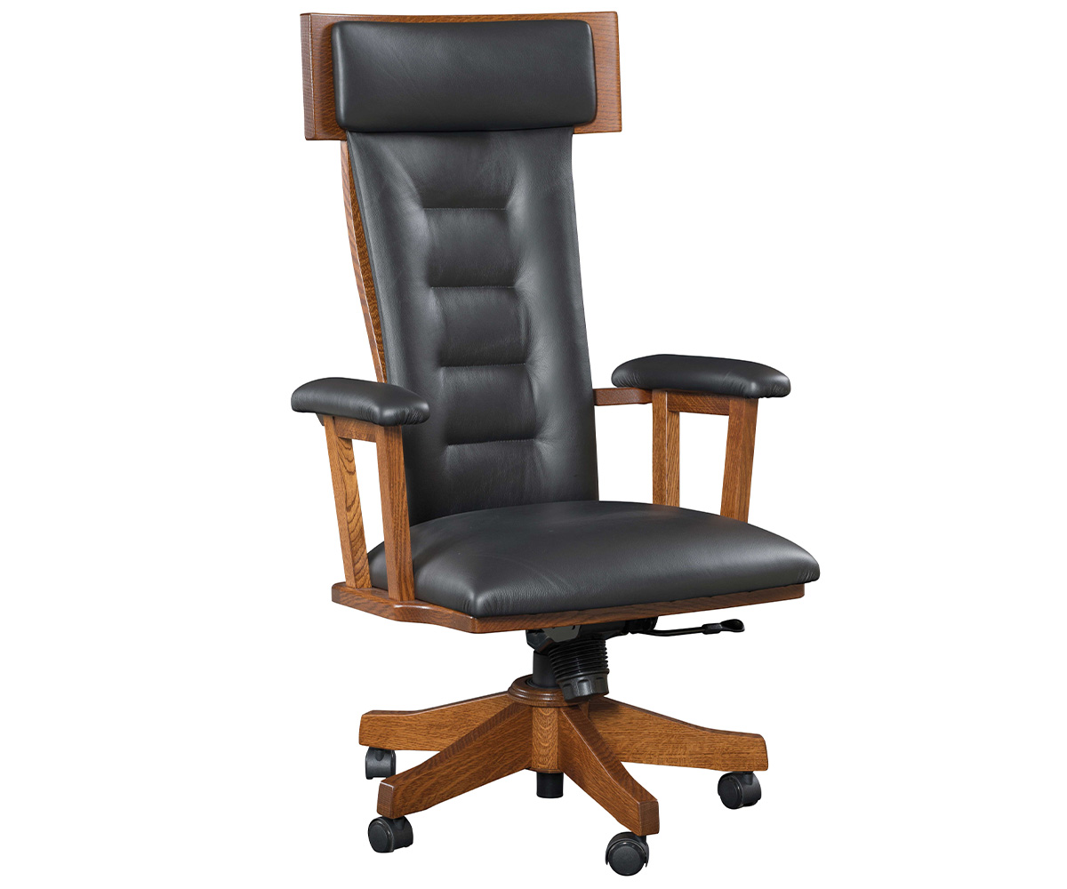 London Arm Desk Chair in Quartersawn White Oak with Michaels Stain and L210 Black Leather
