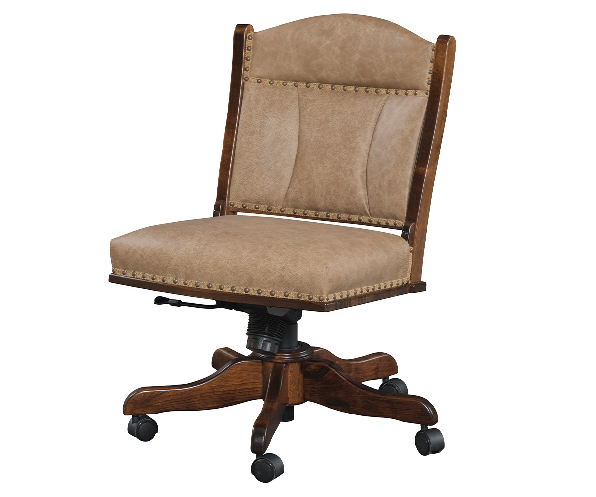 Low Back Side Desk Chair in Brown Maple with Asbury Stain and L525 Nutmeg Leather