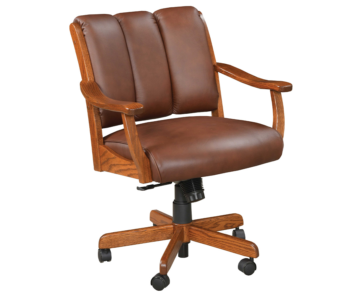 Midland Arm Desk Chair in Oak with Michaels Stain and L345 Bronco Leather