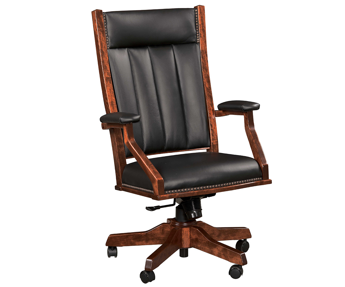 Mission Desk Chair in Cherry with Asbury Stain and L210 Black Leather