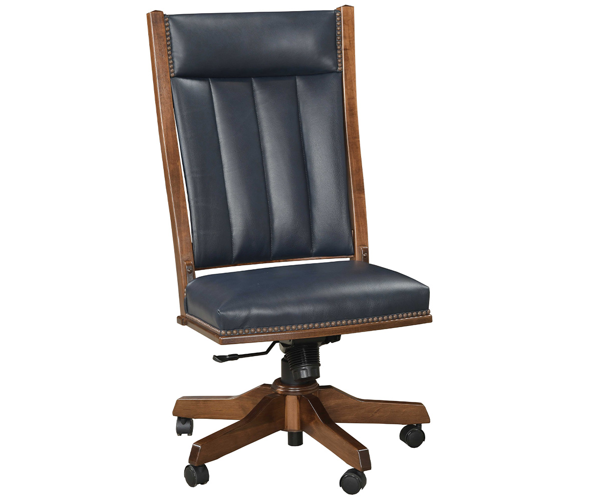 Mission Side Desk Chair in Cherry with Cappuccino Stain and L725 Navy Leather