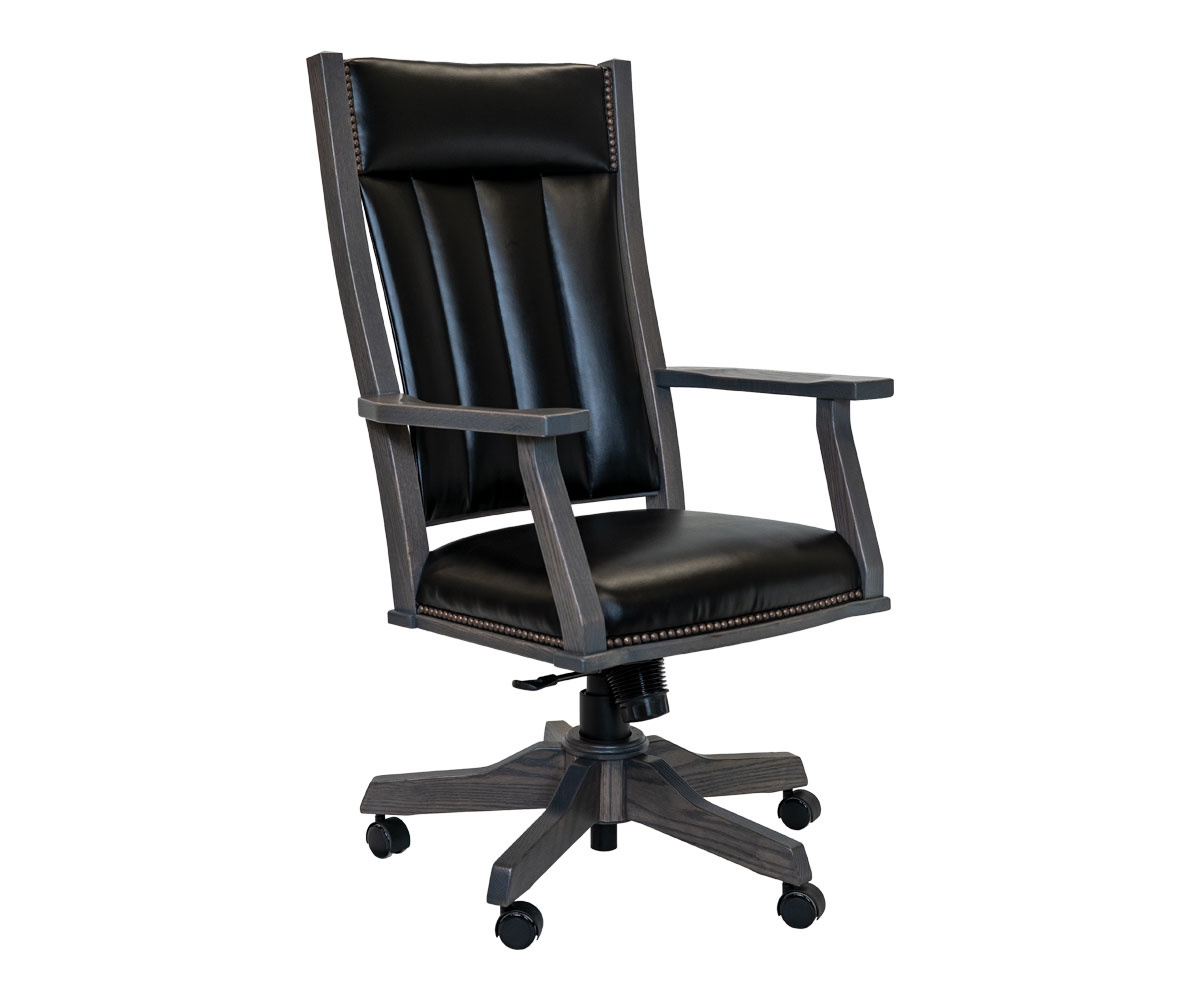 Mission Office Chair in Oak with Graystone stain and L210 Black Leather