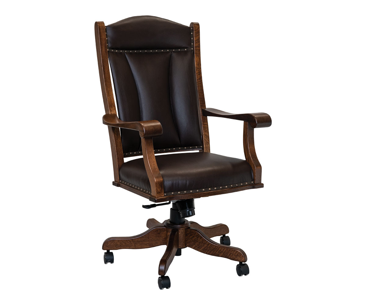 Office Arm Chair in Quartersawn White Oak with Asbury Stain and L410 Mahogany Leather
