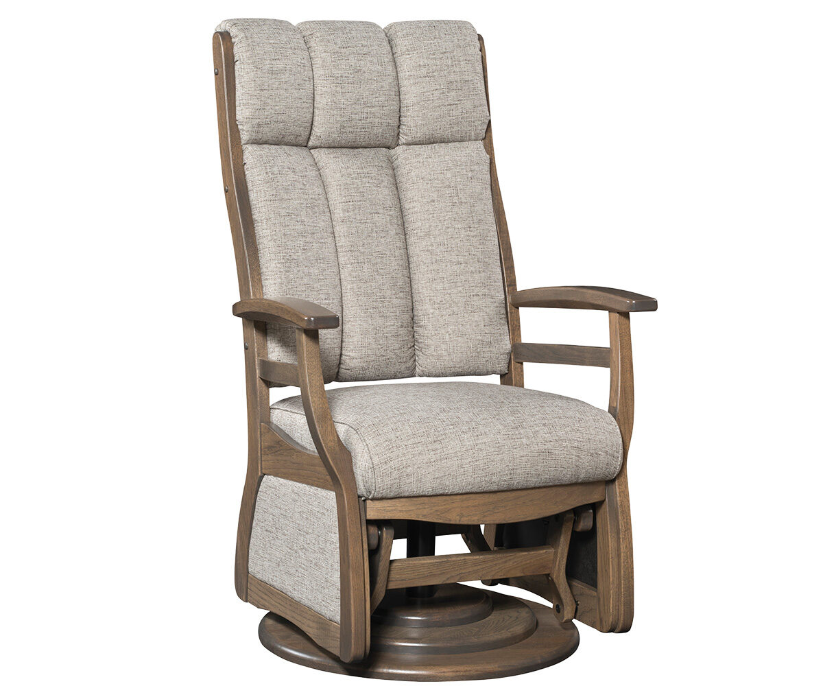 Sierra High Back Swivel Glider in Oak with Smoke Stain and 29-11 Callaway Fabric
