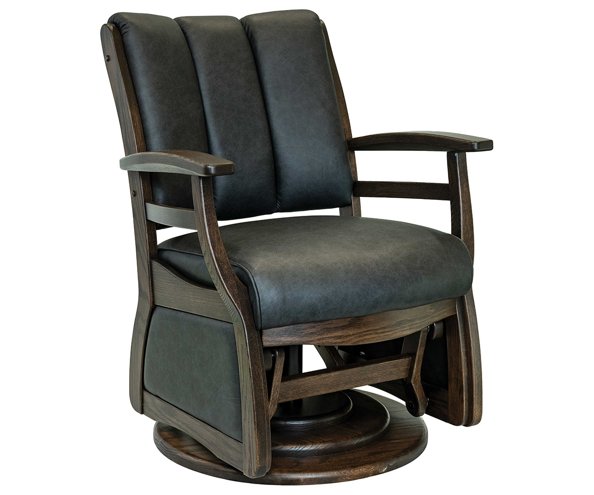 Sierra Low Back Swivel Glider in Oak with Medium Stain and L130 Night Sky Leather