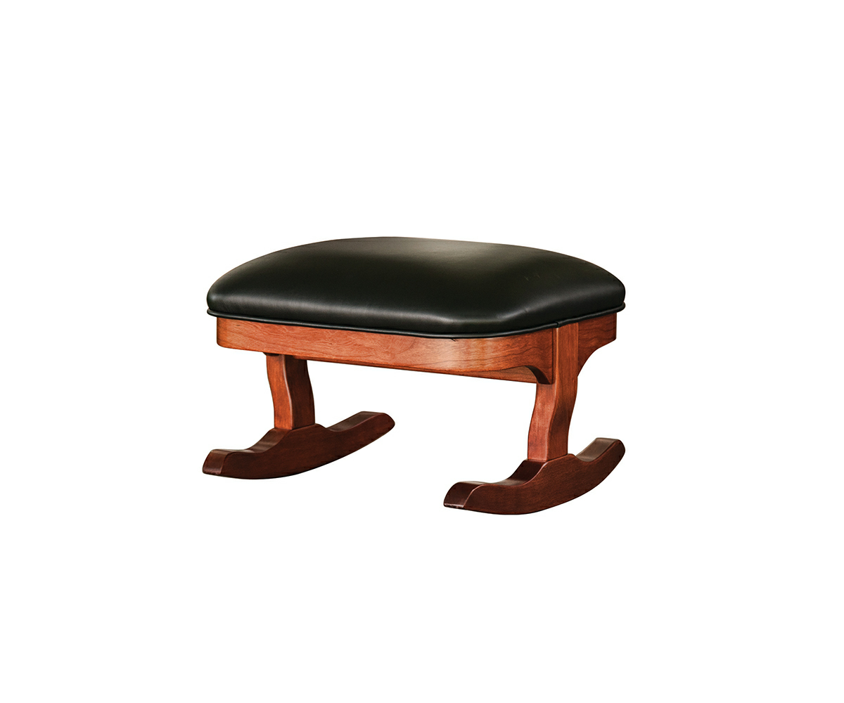 Tommy Rocking Footstool in Cherry with Michaels Stain and L210 Black Leather