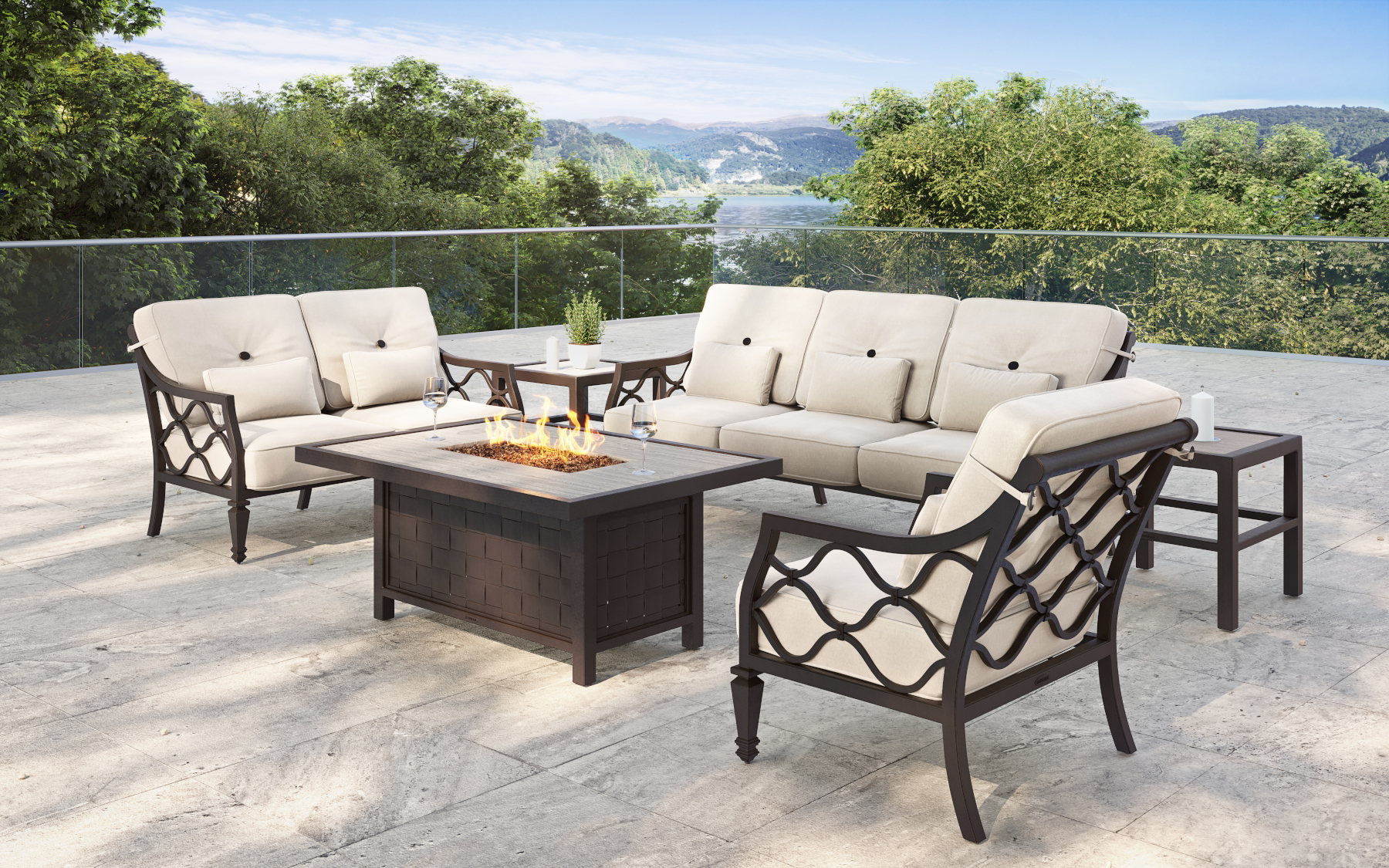 Classical Firepit with Villa Bianca Cushion Seating.