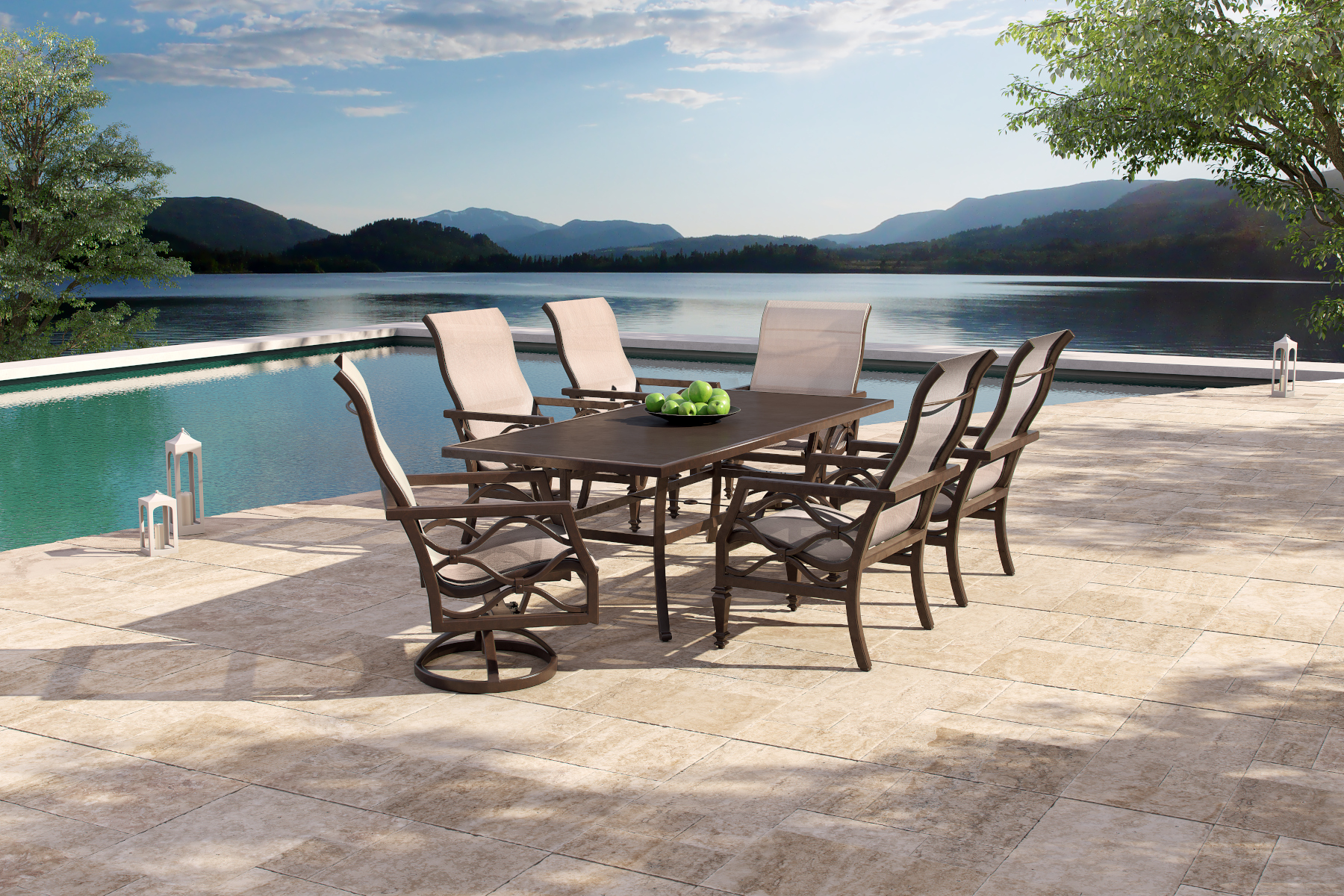 Villa Bianca Sling Dining Collection with Vintage Table
