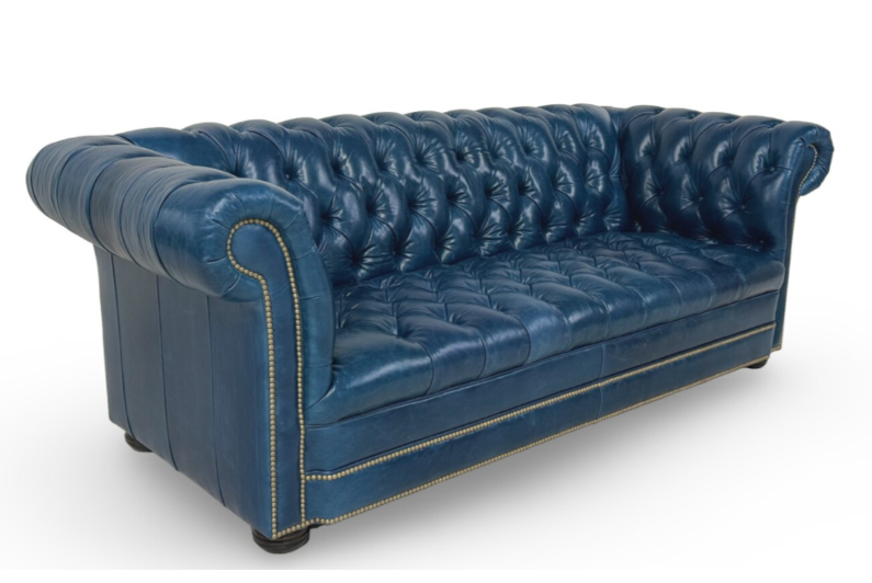 600 Club Sofa by CC Leather shown in Mt. Blanc Blue Marlin (Grade E)