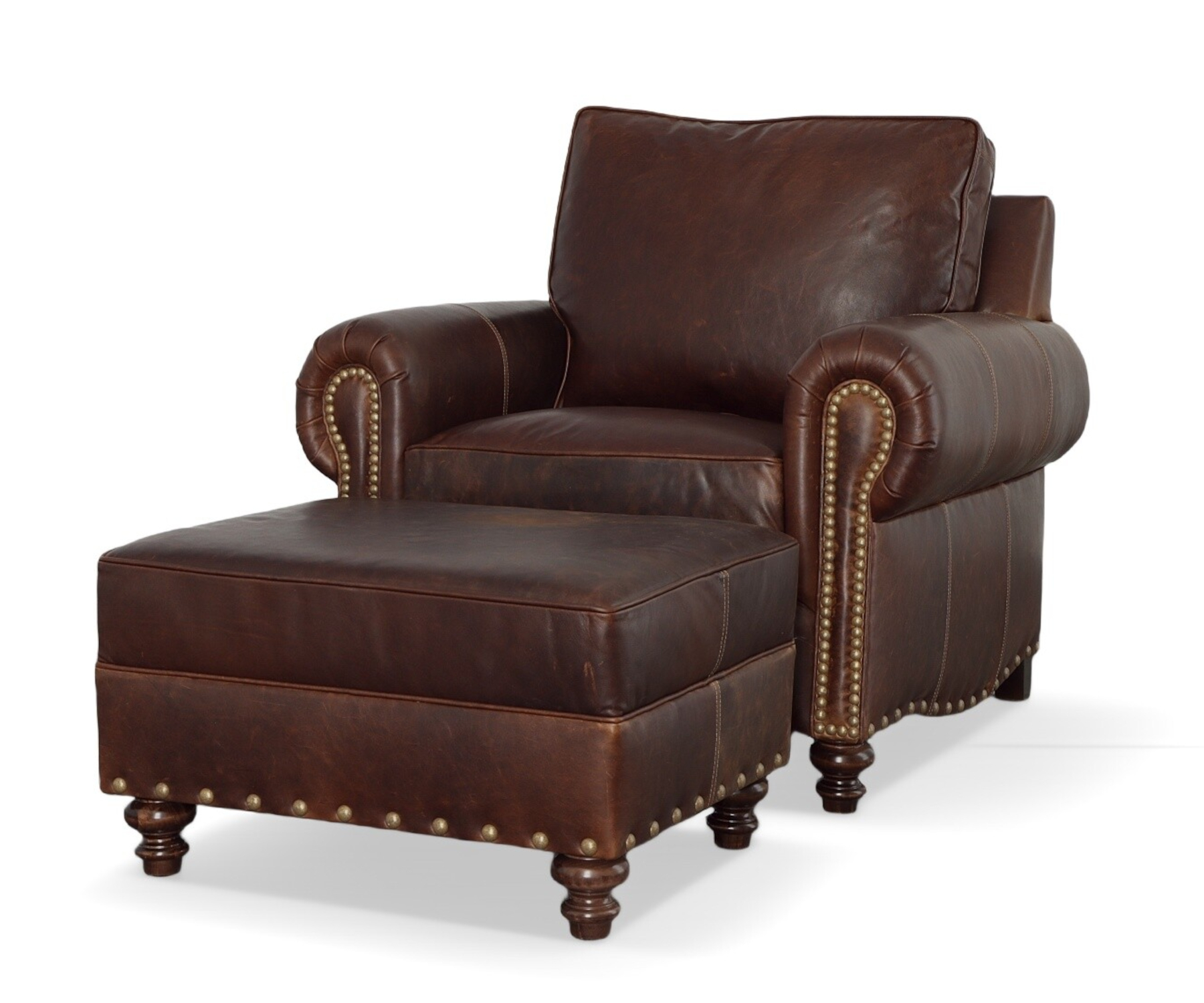 Hampton Chair & Ottoman by CC Leather shown in Berkshire Bourbon (sold separately)
