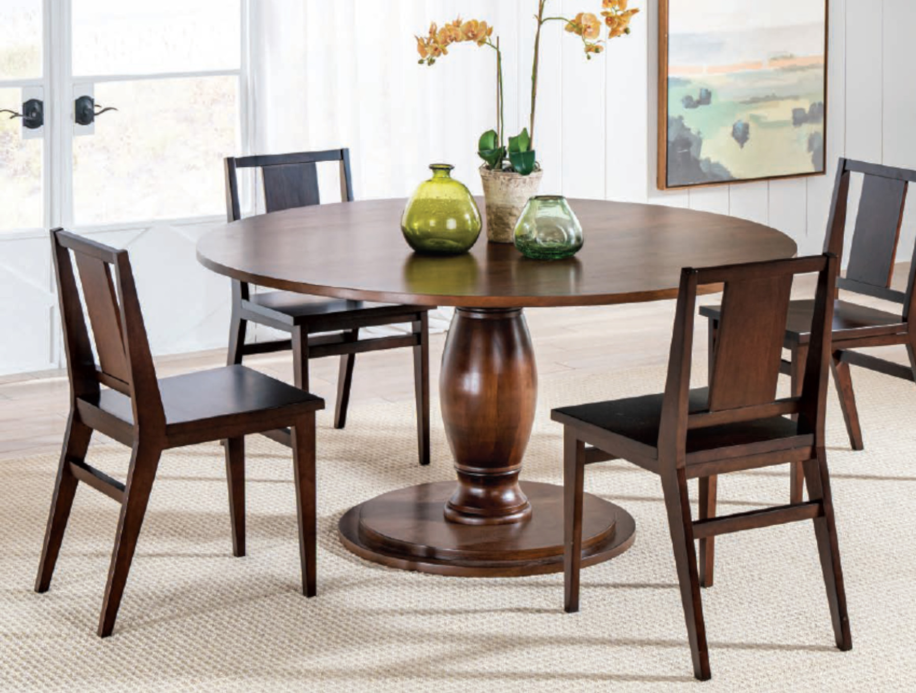 Pedestal Dining Table with Summit Modern Side Chairs