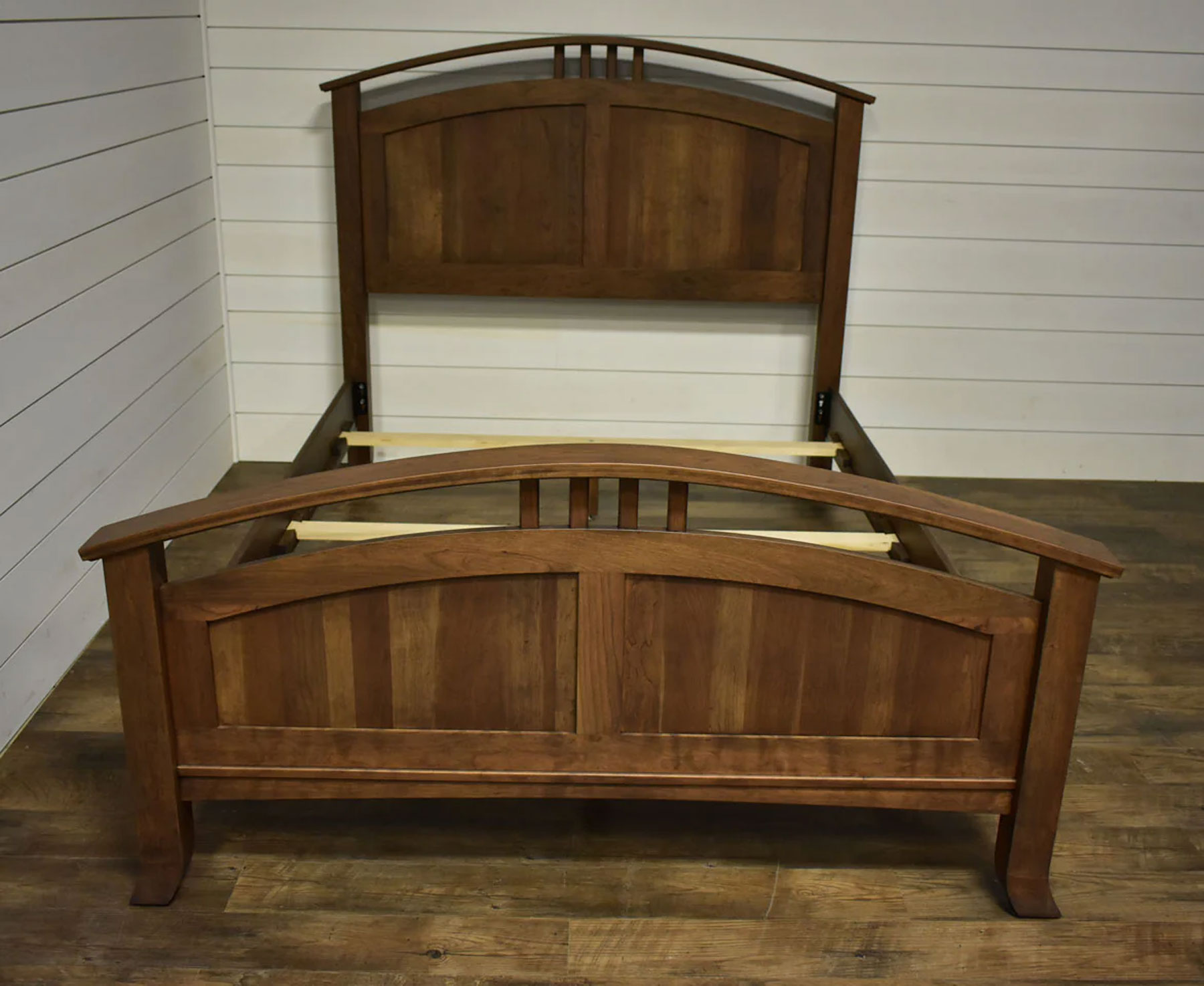 Crescent Queen Size Panel Bed in Rustic Cherry