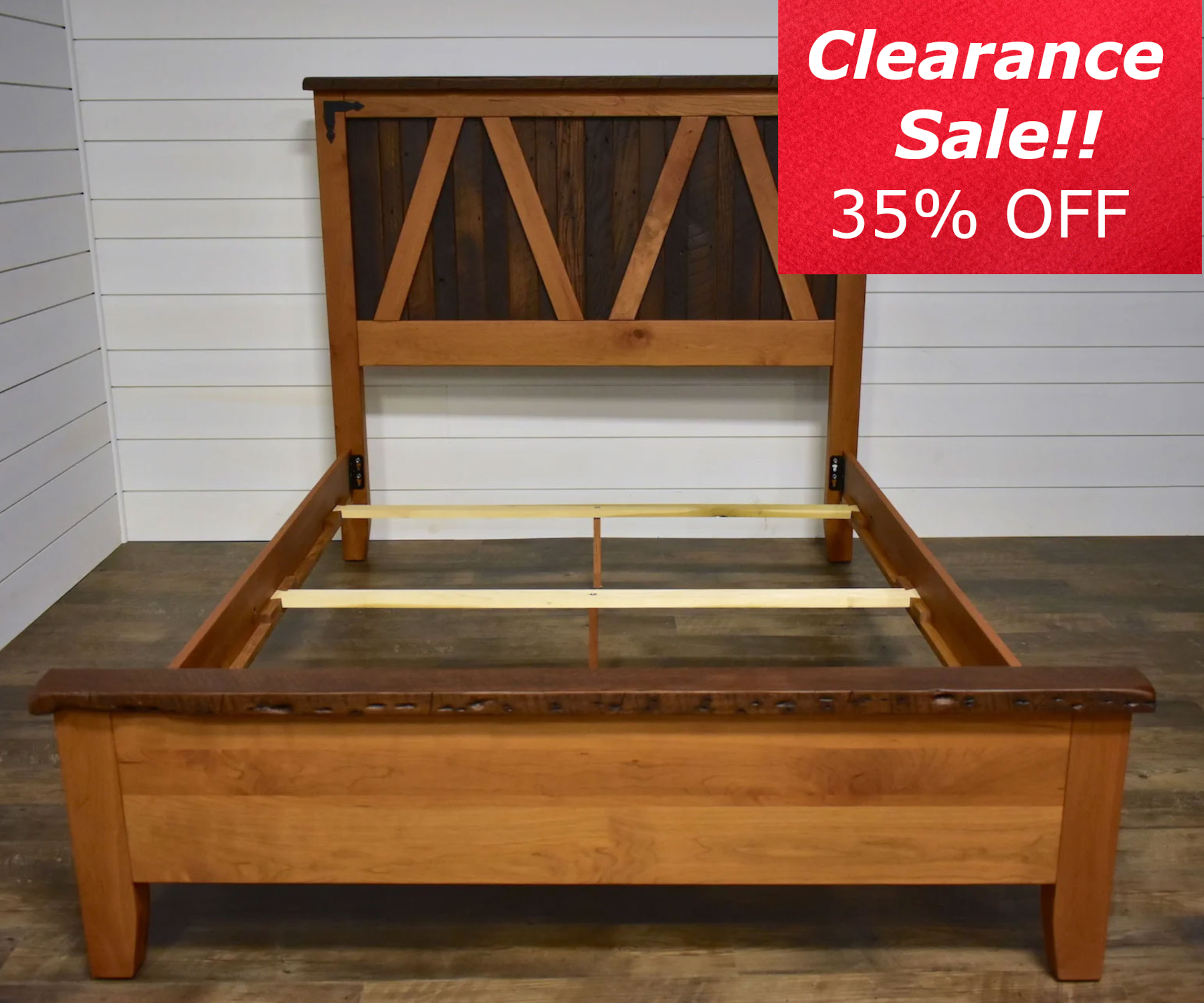 Farmhouse Heritage 6003 Queen Bed in Rustic Cherry with Reclaimed Top