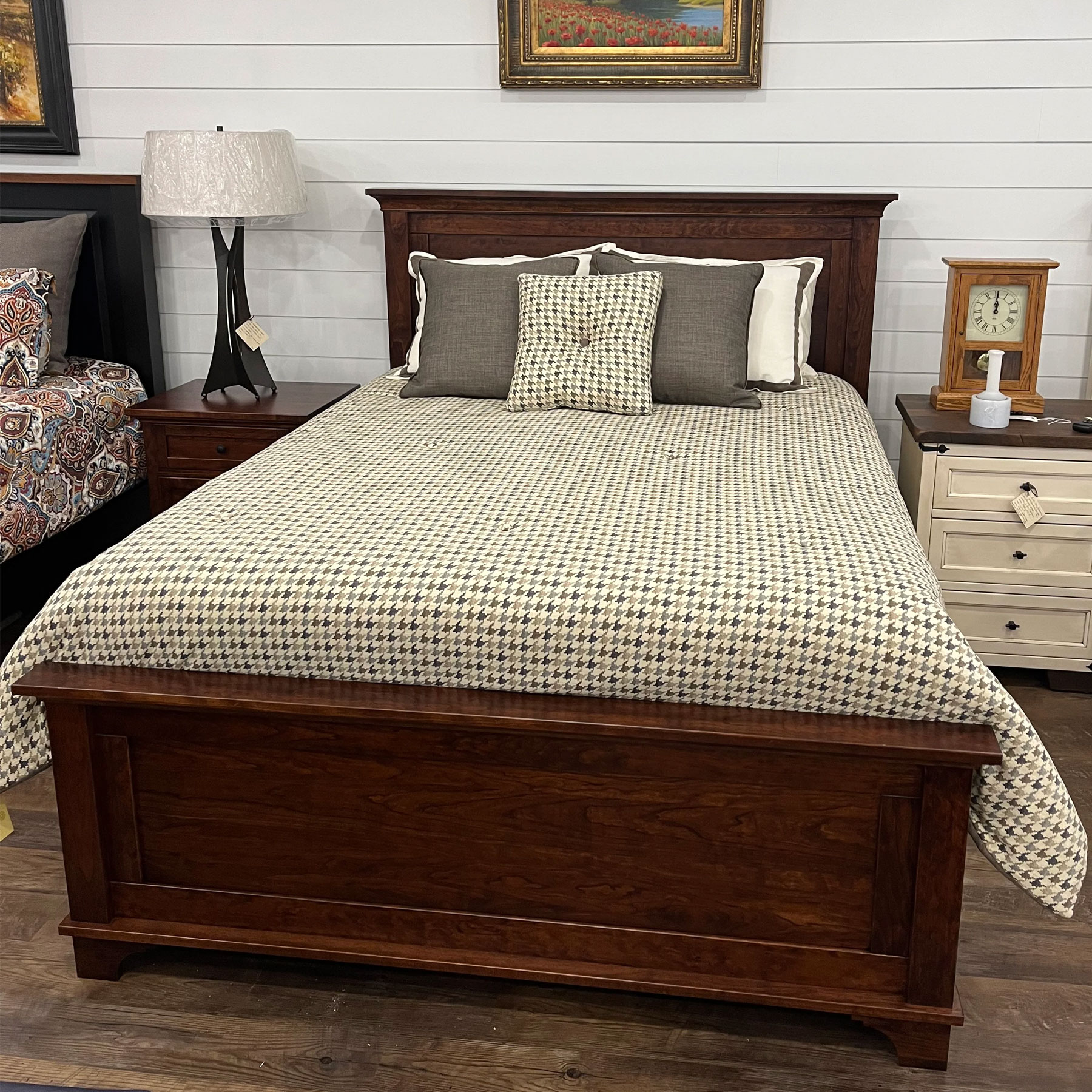 Redington Queen Size Panel Storage Bed in Rustic Cherry