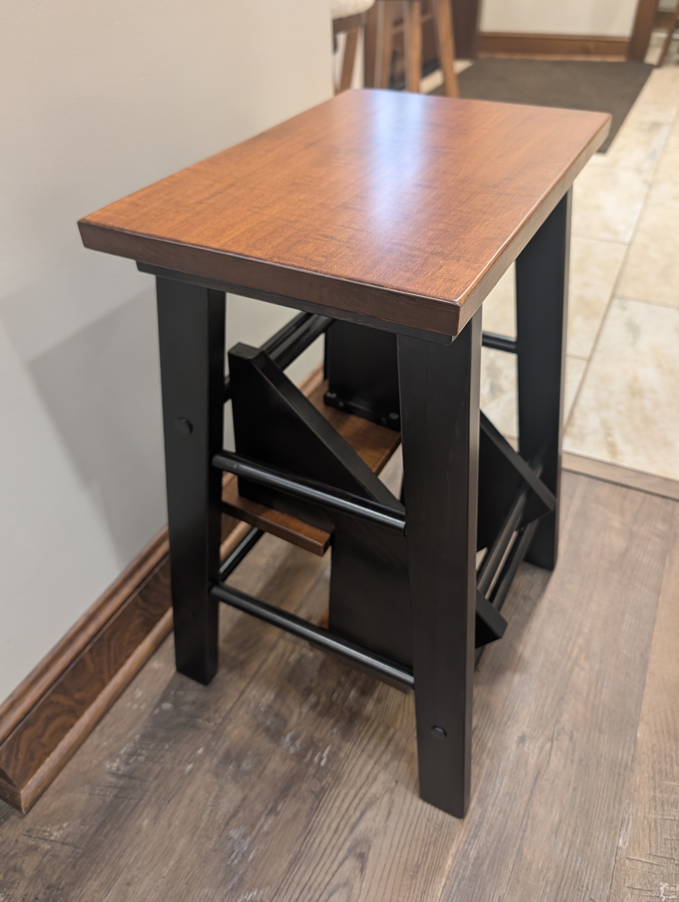 Folding Step Stool in Brown Maple with Tiger Maple