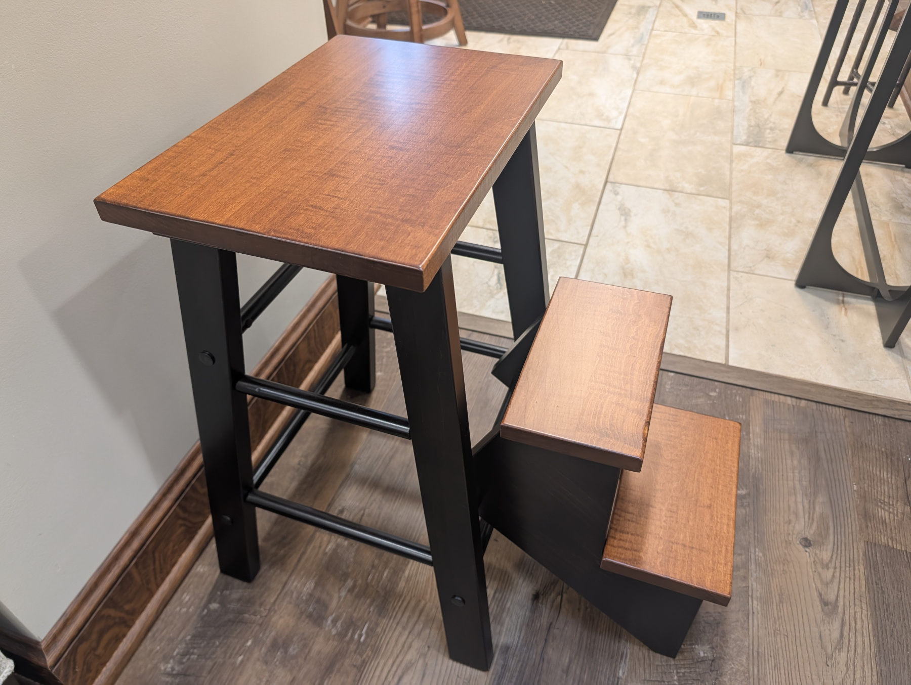 Folding Step Stool in Brown Maple with Tiger Maple