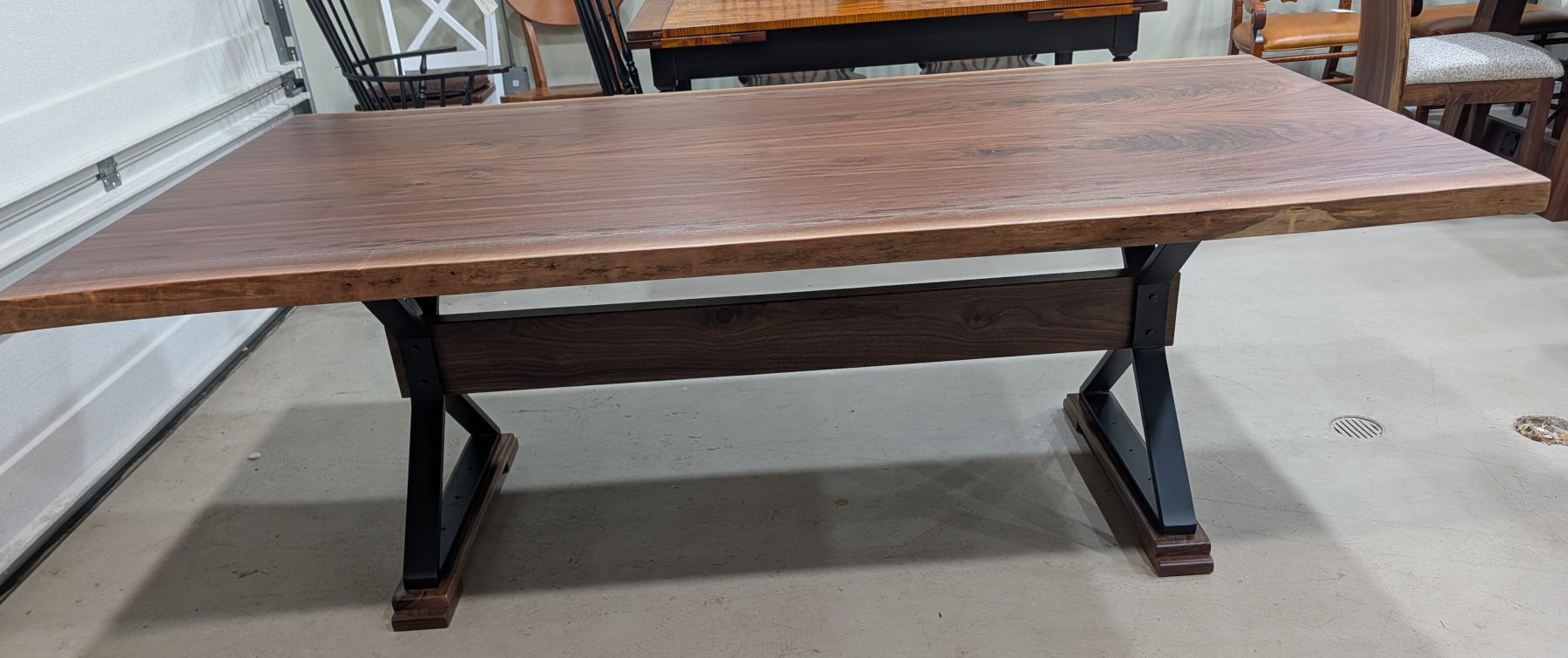 Live Edge Table in Rustic Walnut with 410 Metal X Base