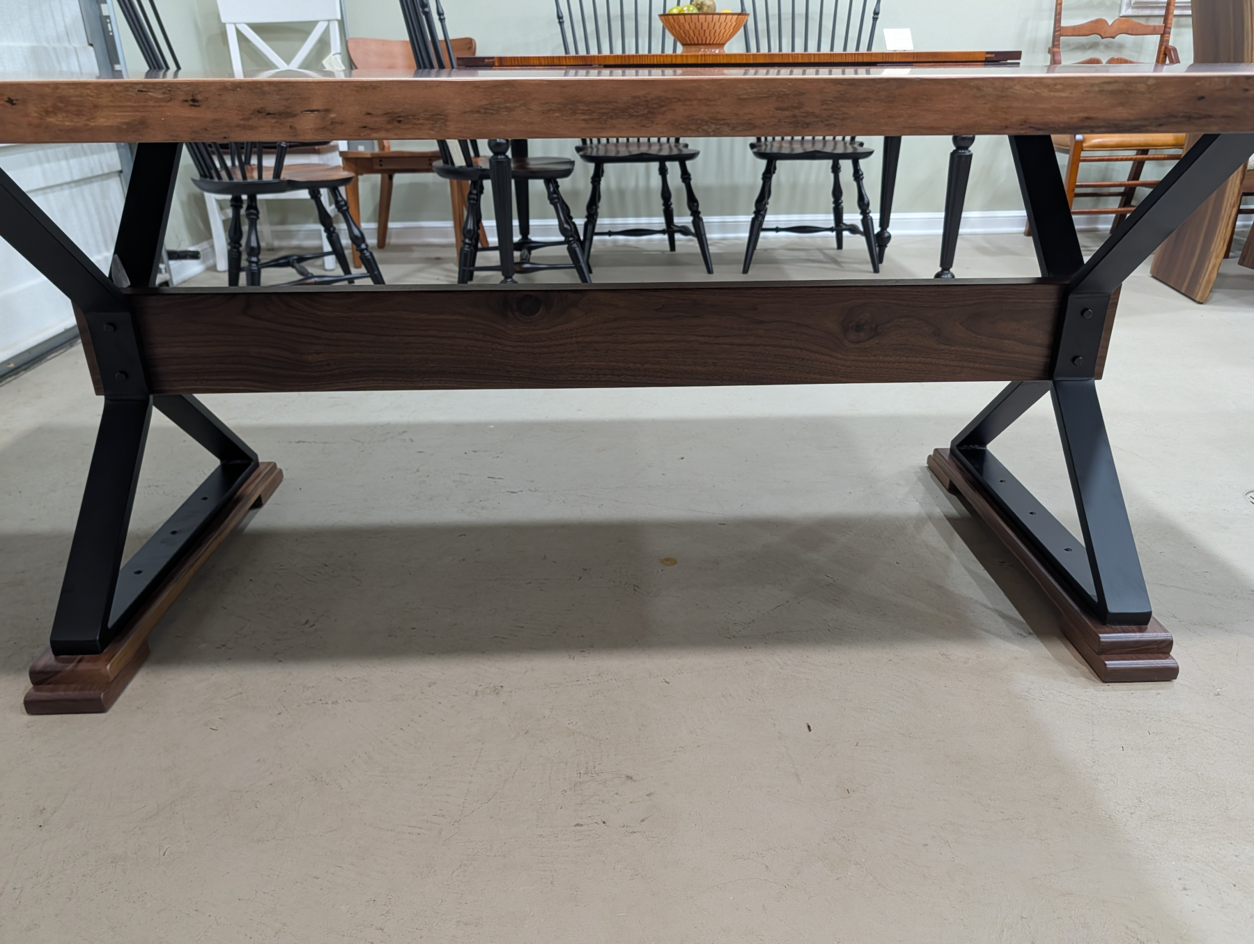 Live Edge Table in Rustic Walnut with 410 Metal X Base