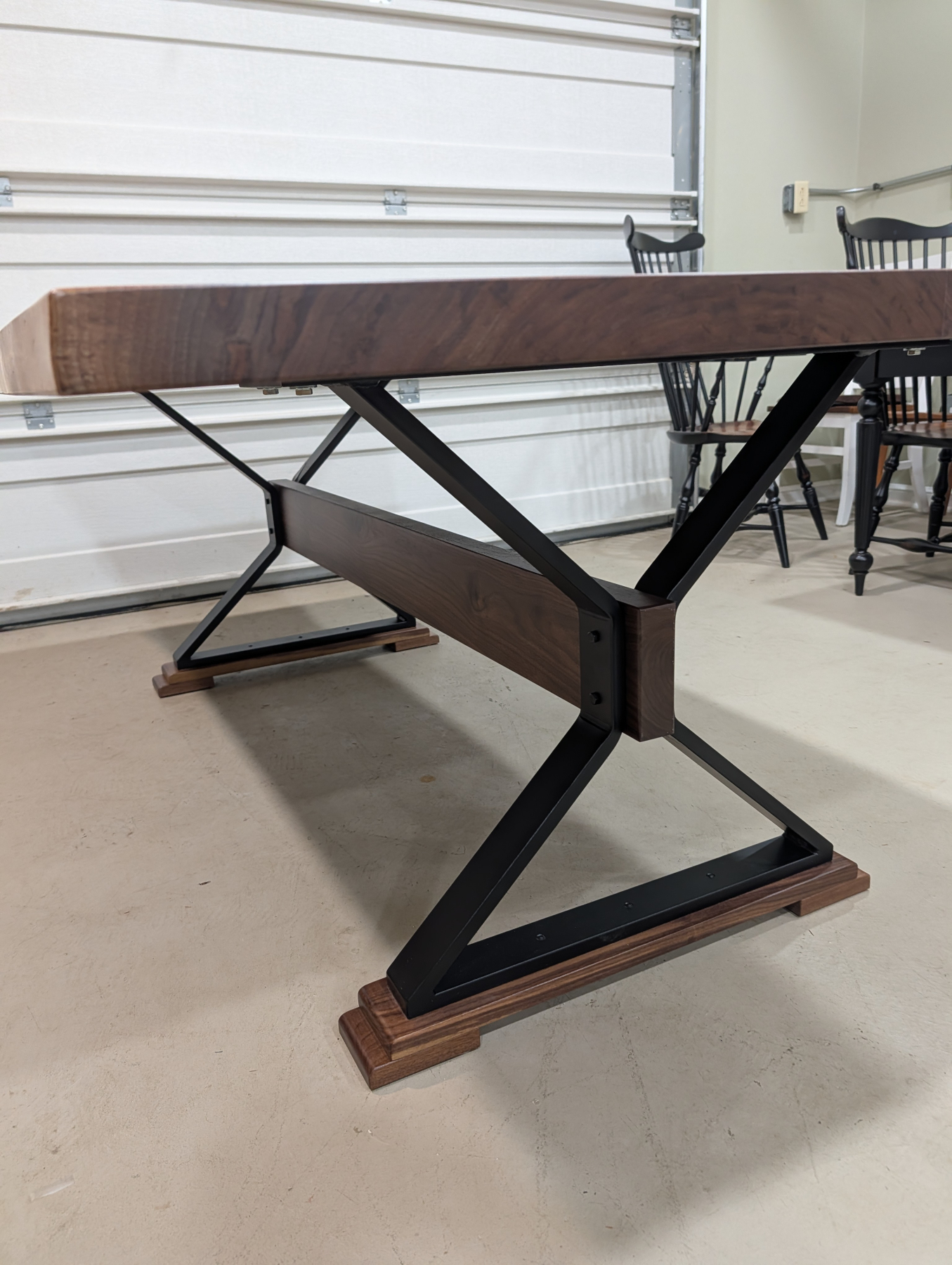 Live Edge Table in Rustic Walnut with 410 Metal X Base