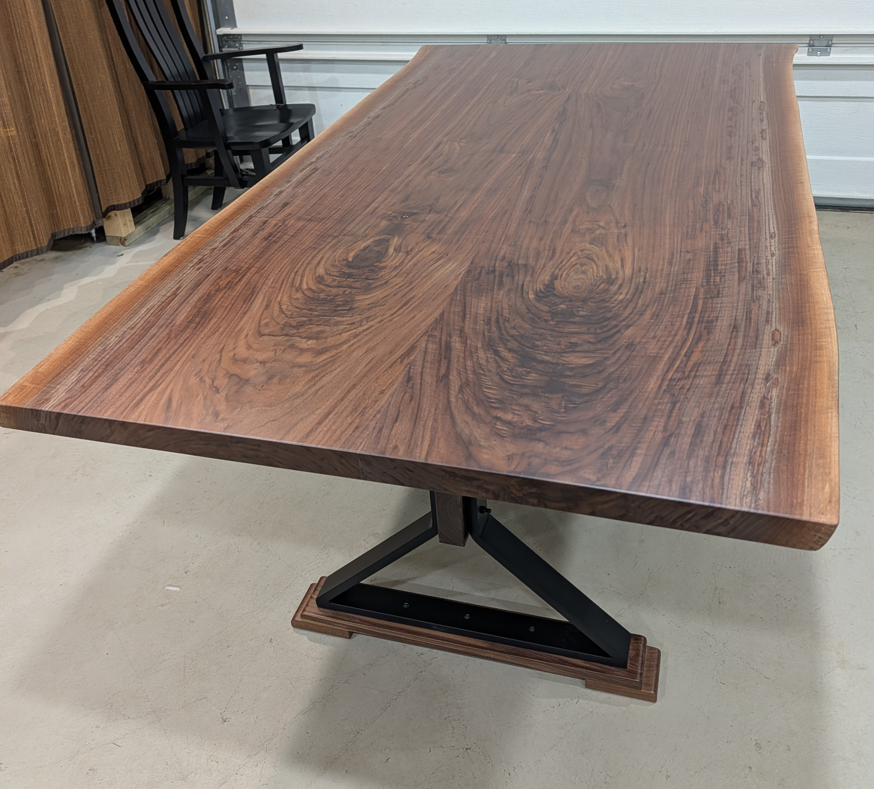 Live Edge Table in Rustic Walnut with 410 Metal X Base
