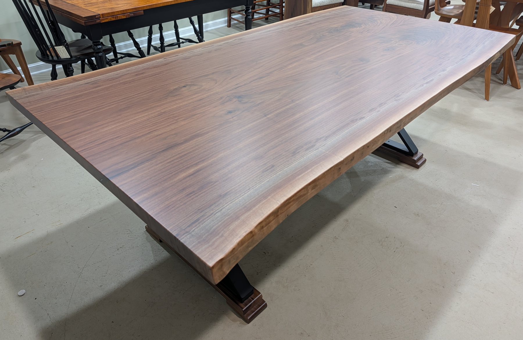 Live Edge Table in Rustic Walnut with 410 Metal X Base